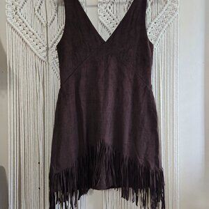 NWTF ABRIK Brown Suede Dress with Fringe